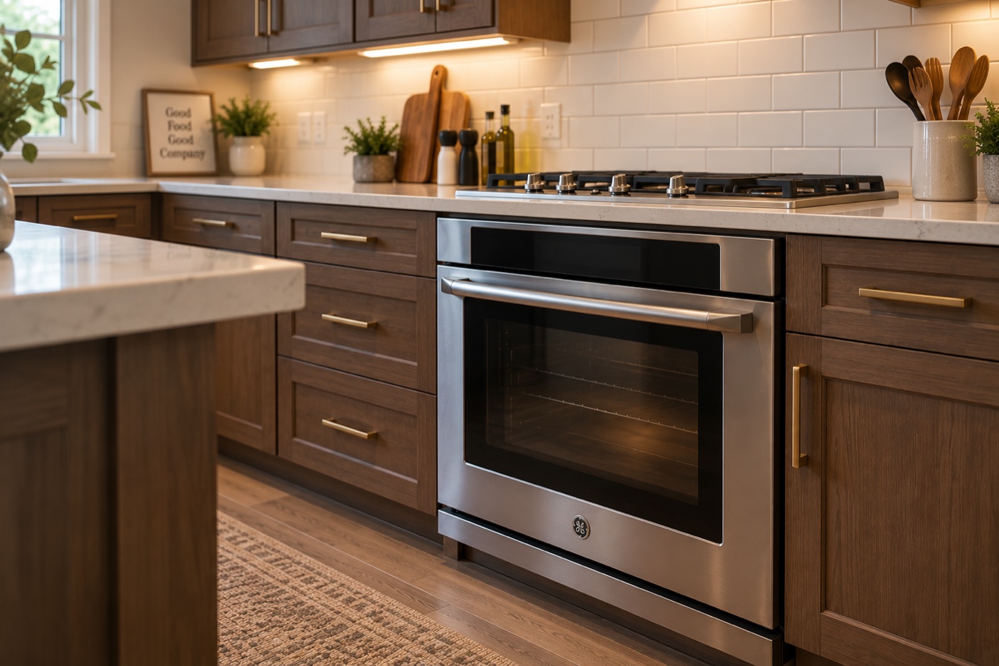 Stainless steel GE gas range in a Houston kitchen