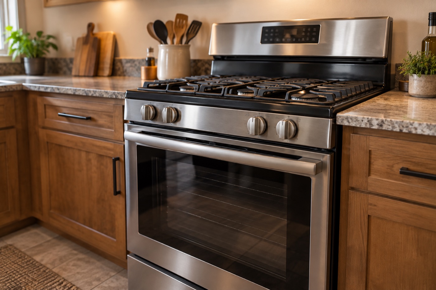 Stainless steel gas stove in a Houston kitchen