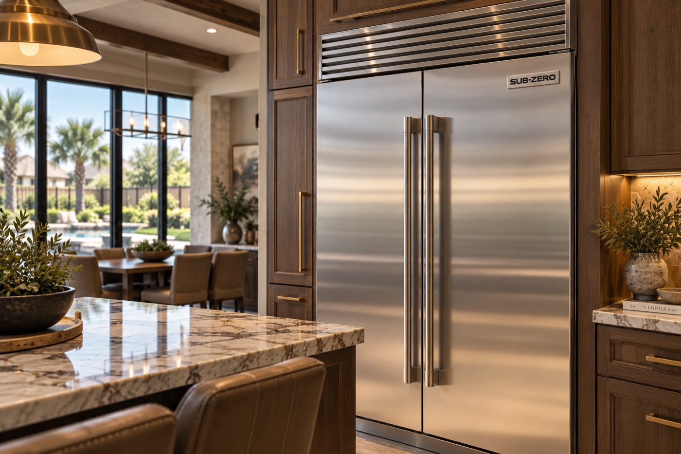 Built-in Sub-Zero side-by-side refrigerator in a Houston kitchen