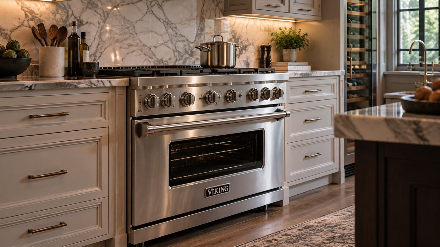 Professional-style Viking range with a stainless finish in a Houston kitchen